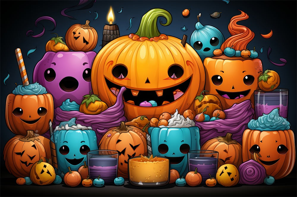 Halloween Bunte geschwungene Kürbisse Backdrop RR7-434