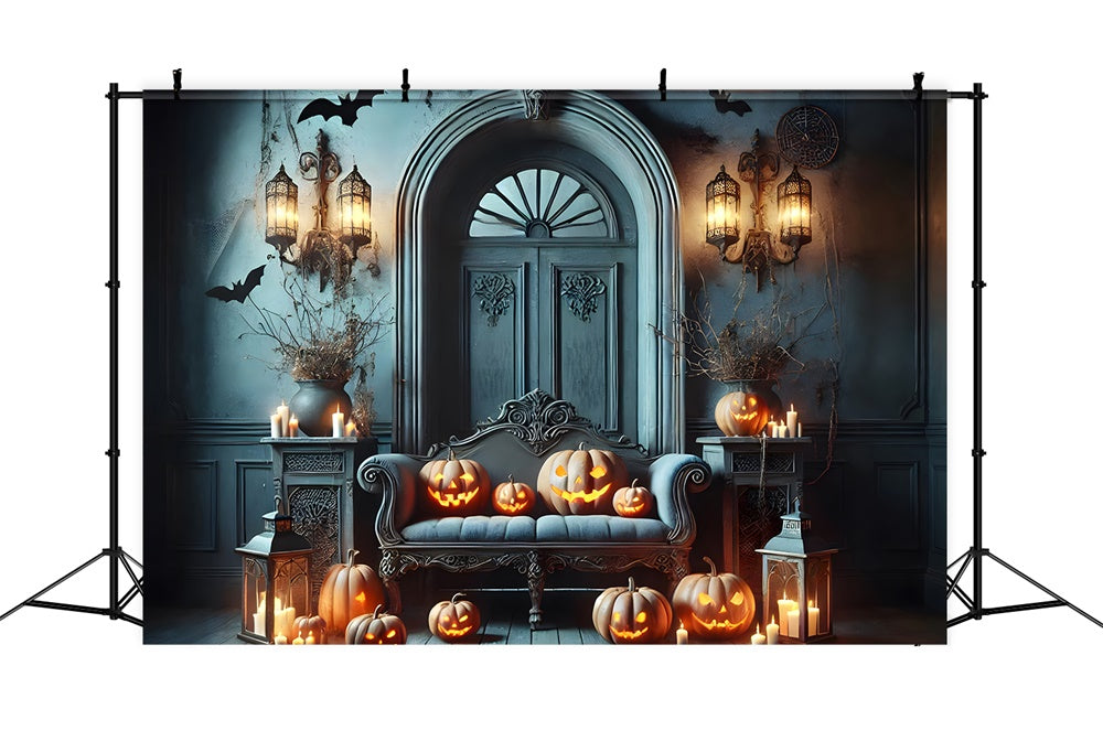 Halloween Retro Blaue Wand Kürbis Backdrop RR7-442