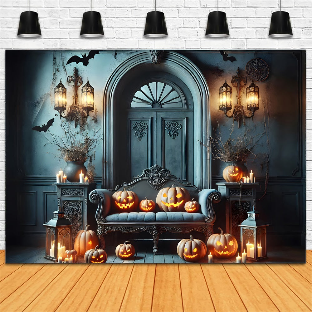 Halloween Retro Blaue Wand Kürbis Backdrop RR7-442