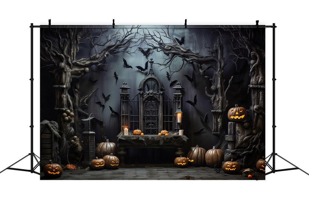 Halloween Gruseliger dunkler Raum Kürbis Fledermäuse Backdrop RR7-444