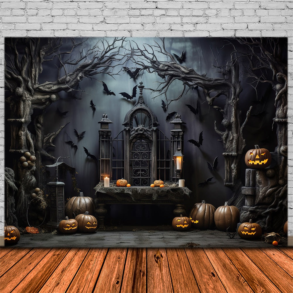 Halloween Gruseliger dunkler Raum Kürbis Fledermäuse Backdrop RR7-444