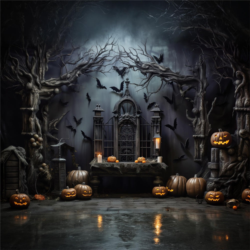Halloween Gruseliger dunkler Raum Kürbis Fledermäuse Backdrop RR7-444
