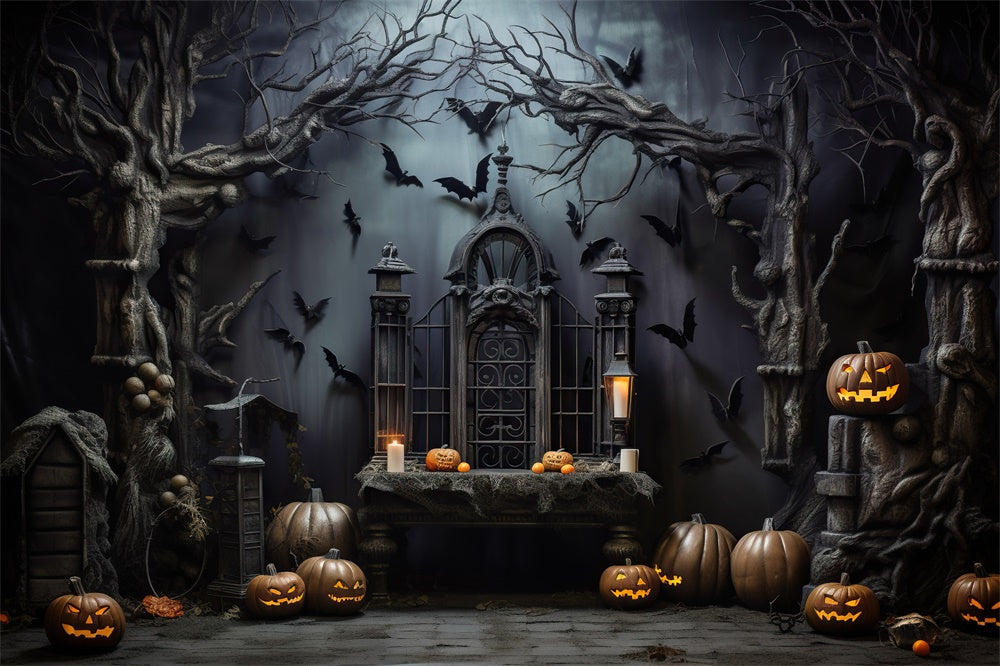 Halloween Gruseliger dunkler Raum Kürbis Fledermäuse Backdrop RR7-444