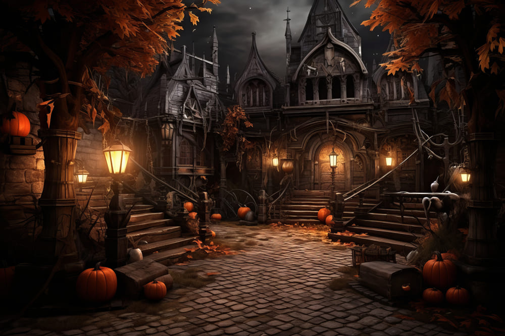 Halloween Verlassenes Gebäude Kürbis Fotokulisse RR7-45