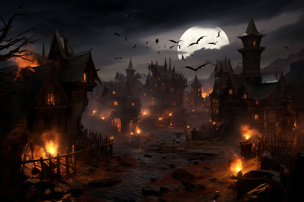 Halloween Horror Nacht Fledermäuse Flammen Backdrop RR7-46