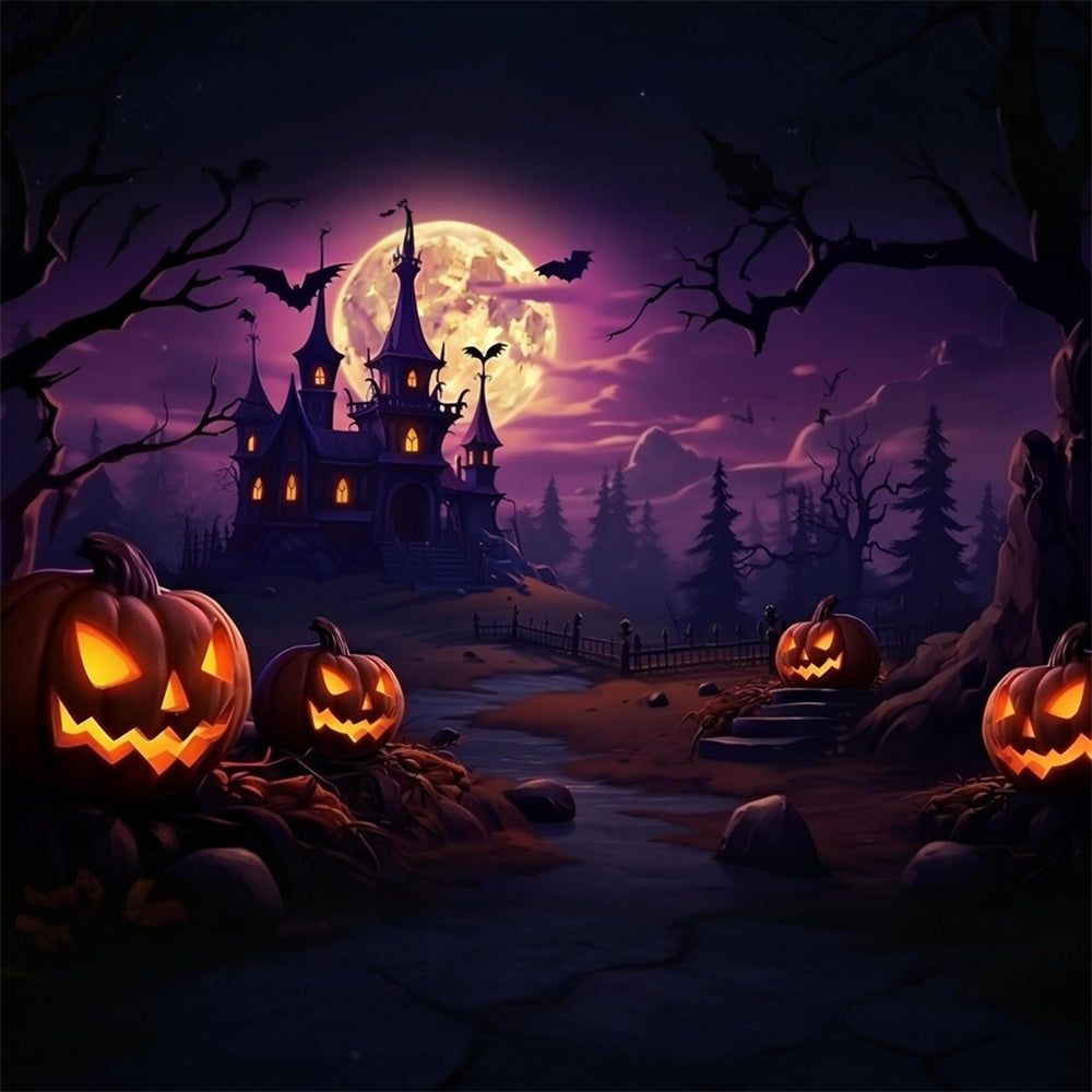 Halloween Lila Himmel Wald Schloss Hintergrund RR7-468