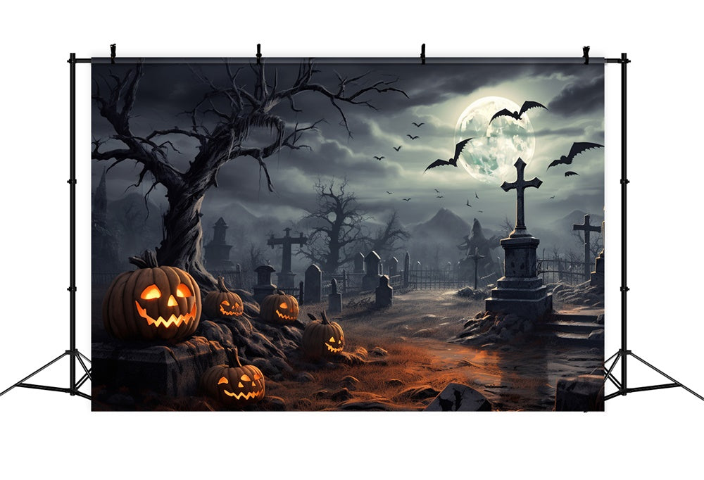 Halloween Friedhof Mondschein Nacht Hintergrund RR7-471