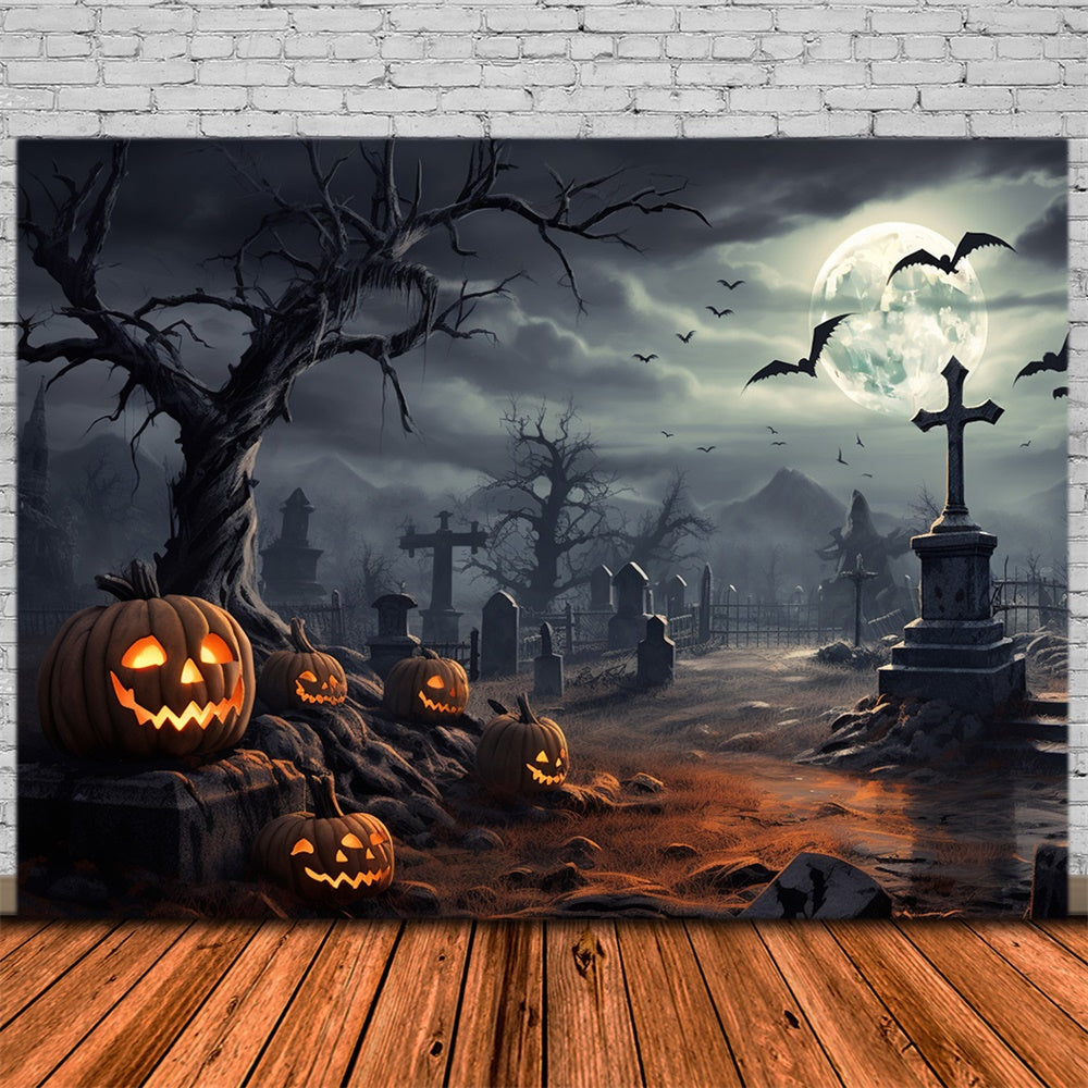 Halloween Friedhof Mondschein Nacht Hintergrund RR7-471