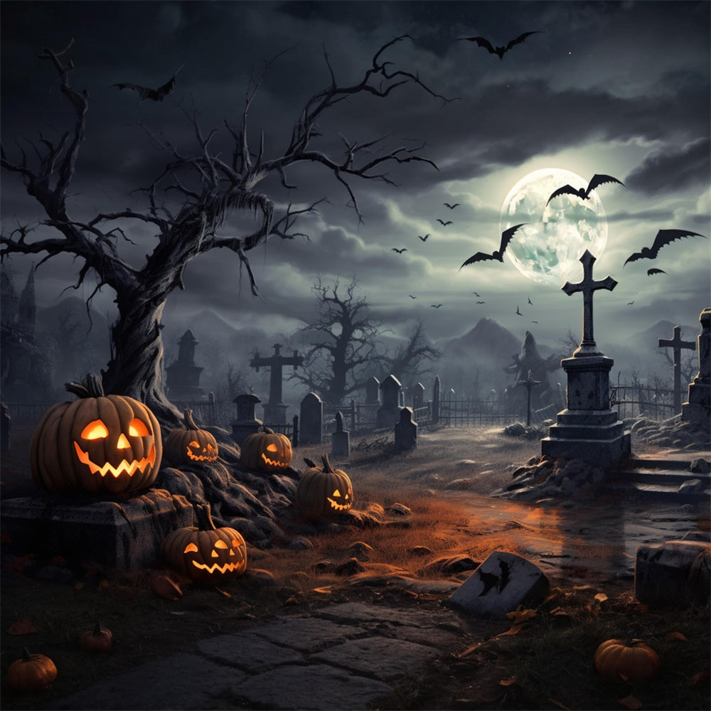 Halloween Friedhof Mondschein Nacht Hintergrund RR7-471