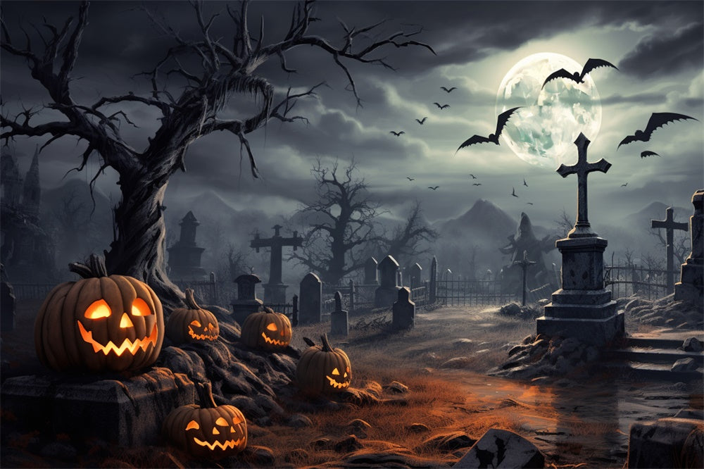 Halloween Friedhof Mondschein Nacht Hintergrund RR7-471