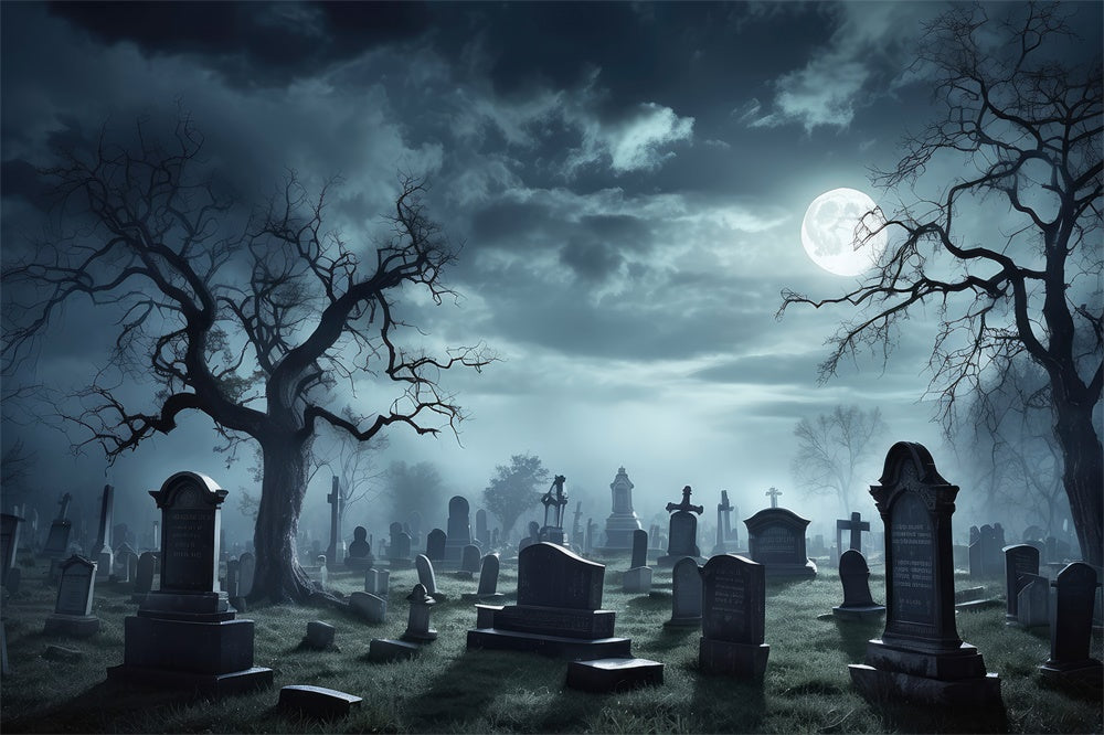 Gespenstische Halloween Friedhof Vollmond Kulisse RR7-472