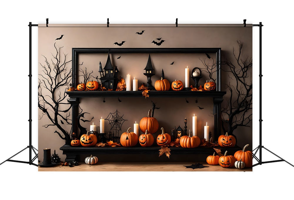Kürbis-Kerzen-Fledermäuse Wand-Halloween-Kulisse RR7-489