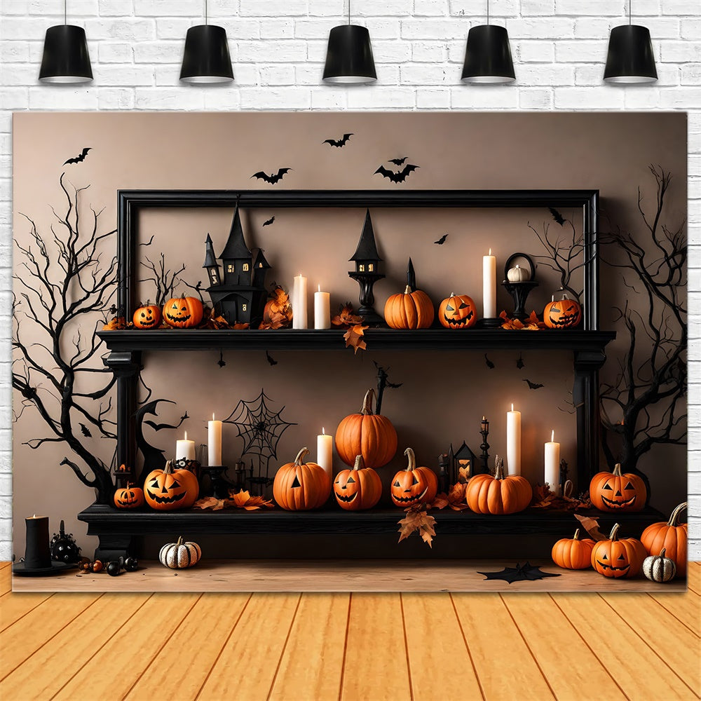 Kürbis-Kerzen-Fledermäuse Wand-Halloween-Kulisse RR7-489