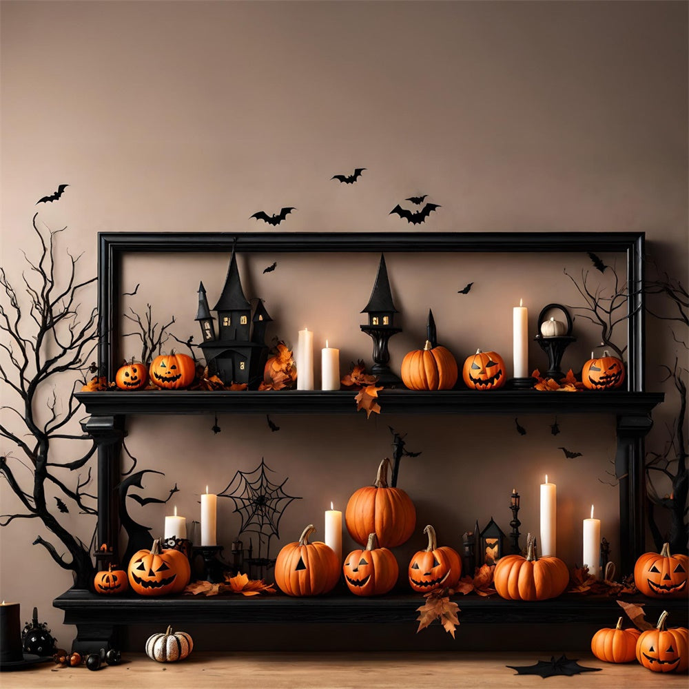 Kürbis-Kerzen-Fledermäuse Wand-Halloween-Kulisse RR7-489