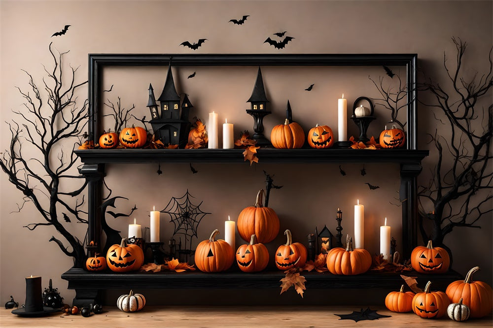 Kürbis-Kerzen-Fledermäuse Wand-Halloween-Kulisse RR7-489