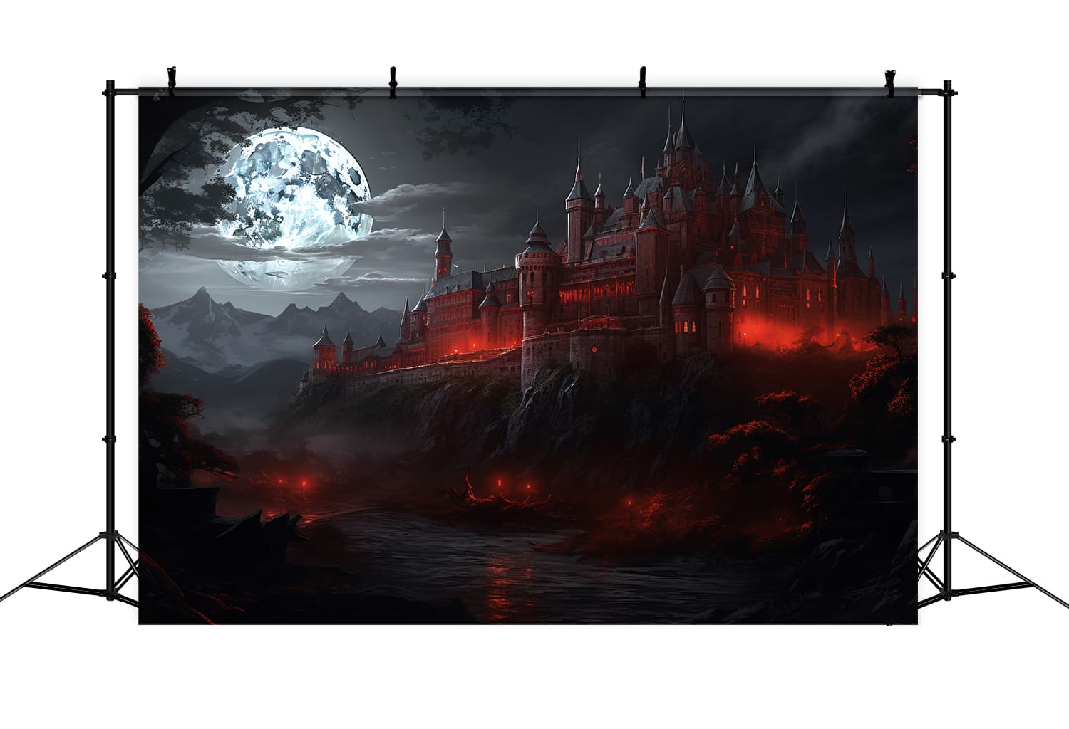 Gothic Dark Castle Halloween Mondschein Hintergrund RR7-49