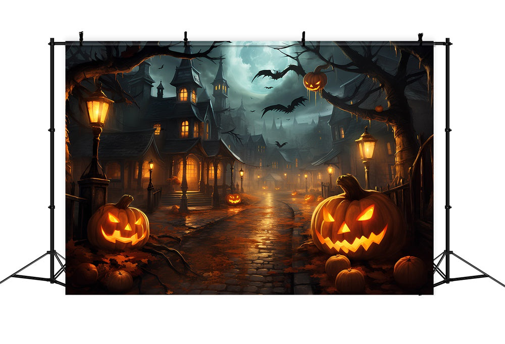 Halloween Gruselige Nacht Stadt Kürbis Backdrop RR7-513