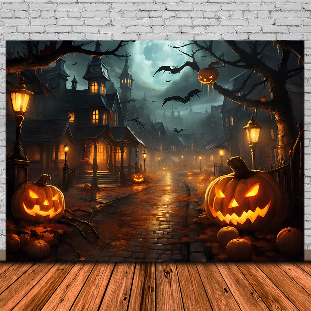 Halloween Gruselige Nacht Stadt Kürbis Backdrop RR7-513