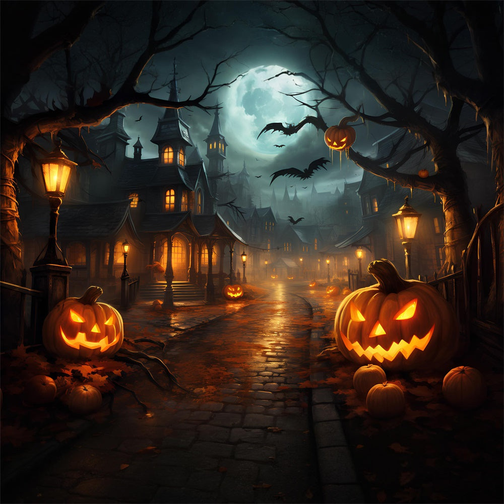 Halloween Gruselige Nacht Stadt Kürbis Backdrop RR7-513