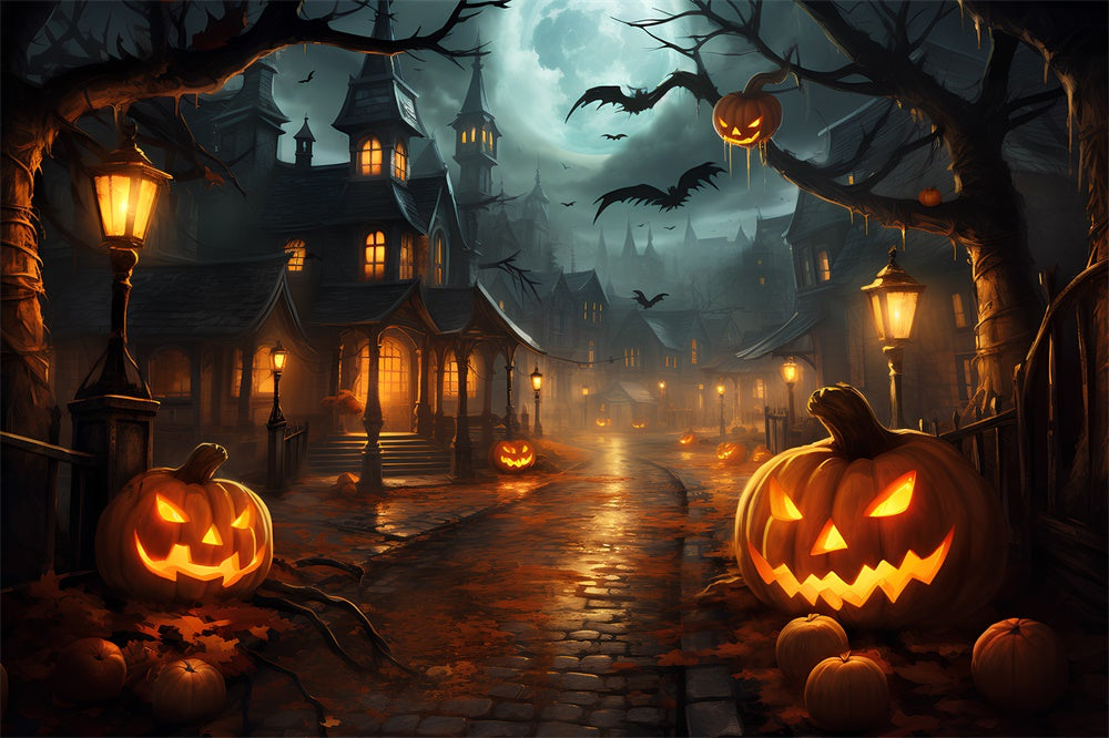 Halloween Gruselige Nacht Stadt Kürbis Backdrop RR7-513