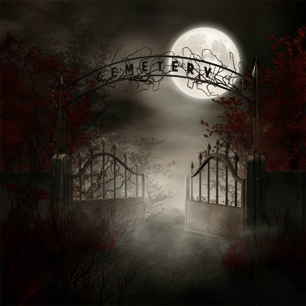 Nebeliger Friedhof Halloween Mondnacht Backdrop RR7-515