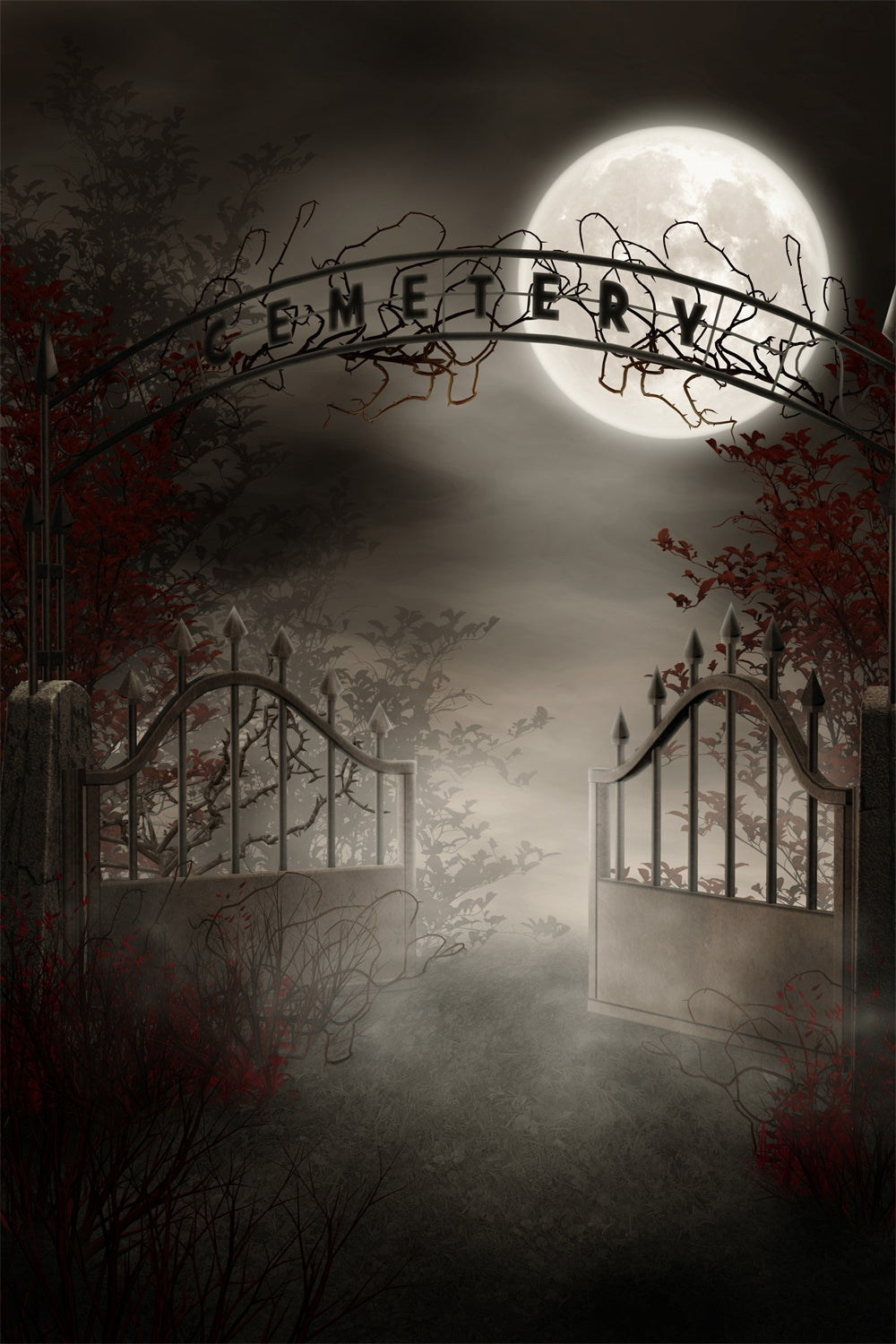 Nebeliger Friedhof Halloween Mondnacht Backdrop RR7-515