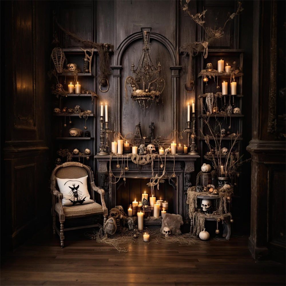 Halloween Alte Zimmerkerzen Totenköpfe Hintergrund RR7-519