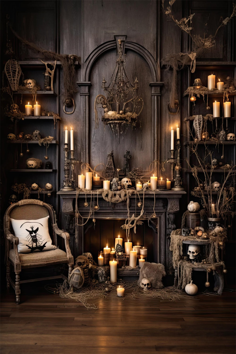 Halloween Alte Zimmerkerzen Totenköpfe Hintergrund RR7-519