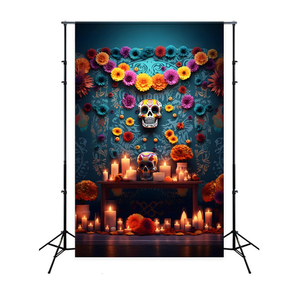 Halloween Gruselige Totenkopf Blume Wandkerze Hintergrund RR7-520