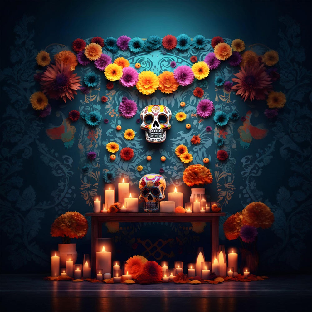 Halloween Gruselige Totenkopf Blume Wandkerze Hintergrund RR7-520