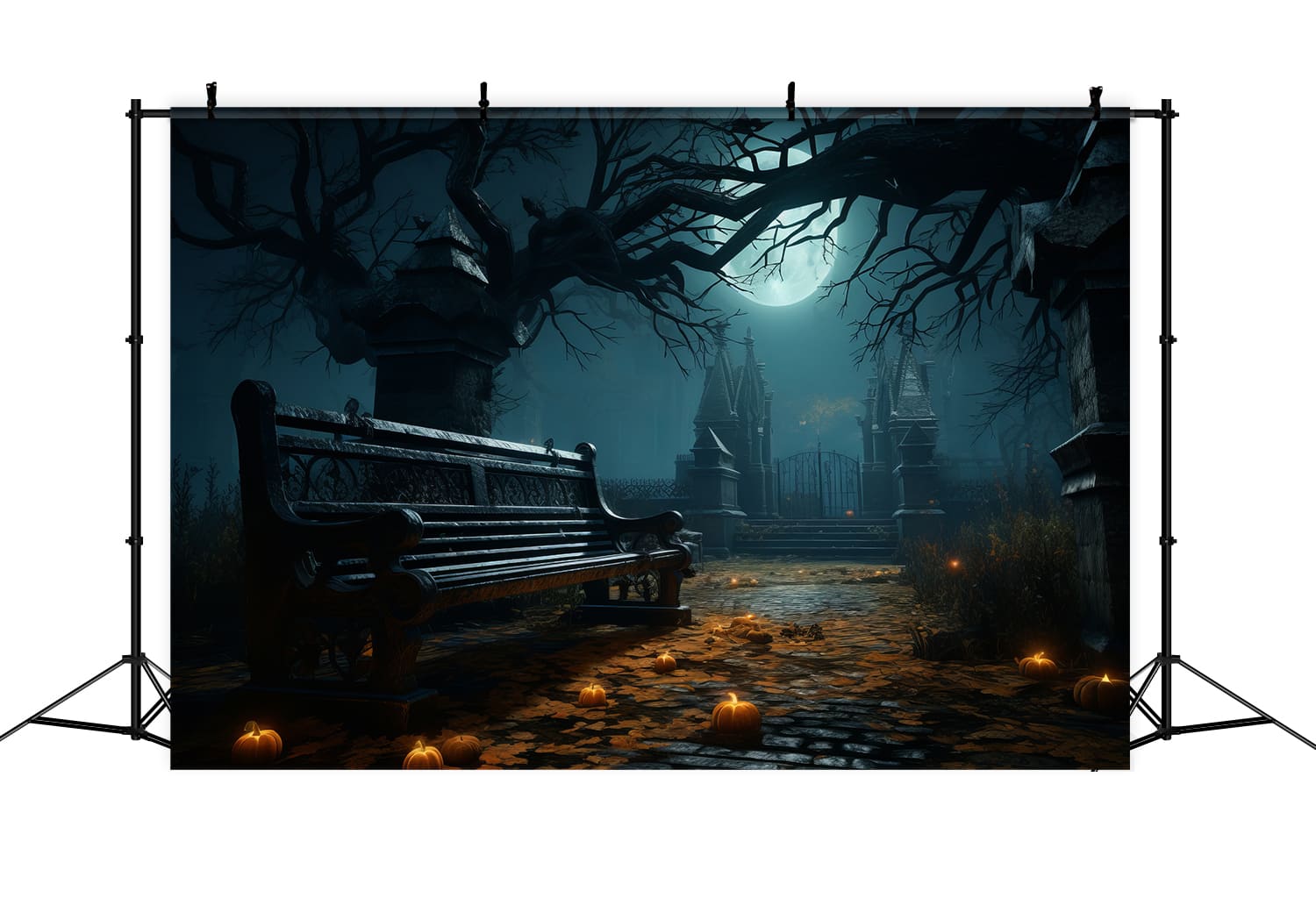 Geisterhafter Friedhof Kreuzung Halloween Hintergrund RR7-56