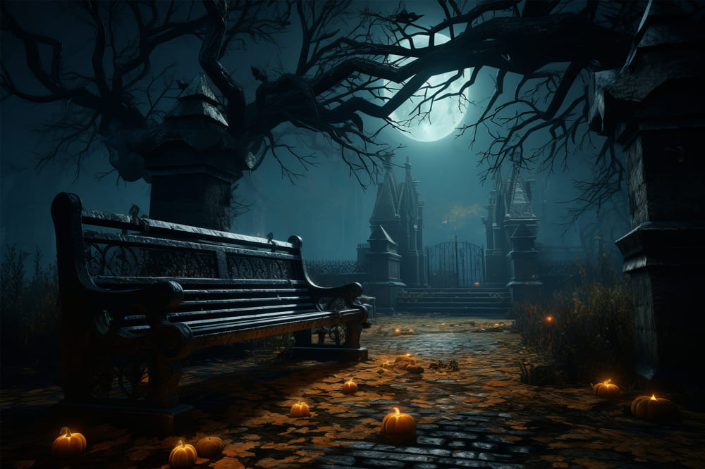 Geisterhafter Friedhof Kreuzung Halloween Hintergrund RR7-56