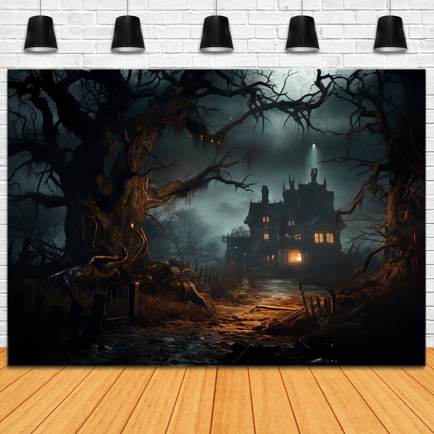 Halloween Gruseliges Haus Verdorrter Baum Fotohintergrund RR7-60