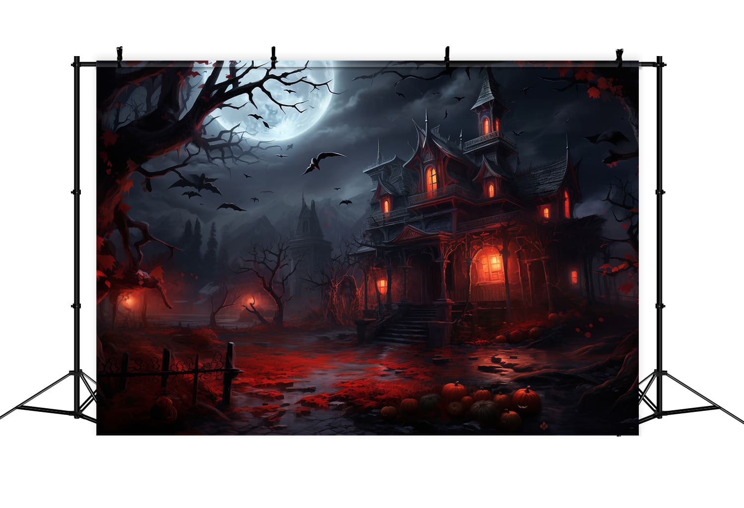 Gespenstisches Haus Halloween Nacht Mond Hintergrund RR7-61