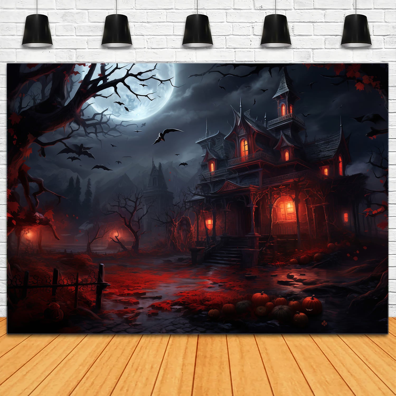 Gespenstisches Haus Halloween Nacht Mond Hintergrund RR7-61