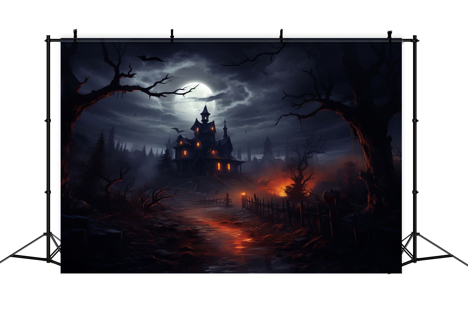Nebeliges Spukhaus Halloween Fotohintergrund RR7-63