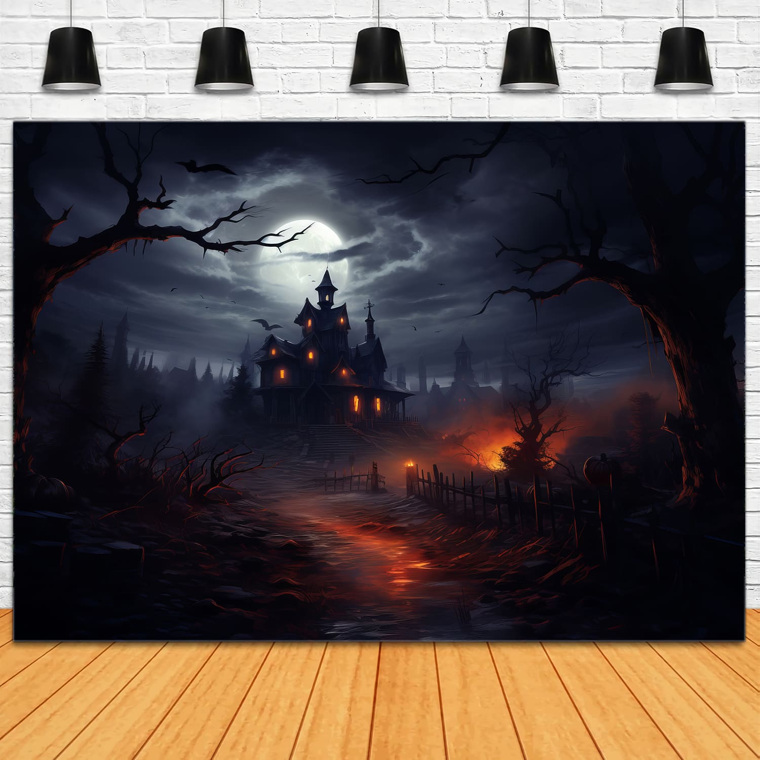 Nebeliges Spukhaus Halloween Fotohintergrund RR7-63