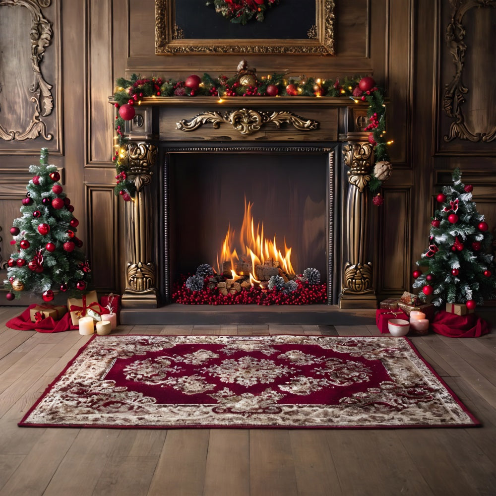 Weihnachten Elegante Kaminverzierung Rote Akzente Hintergrund RR7-631