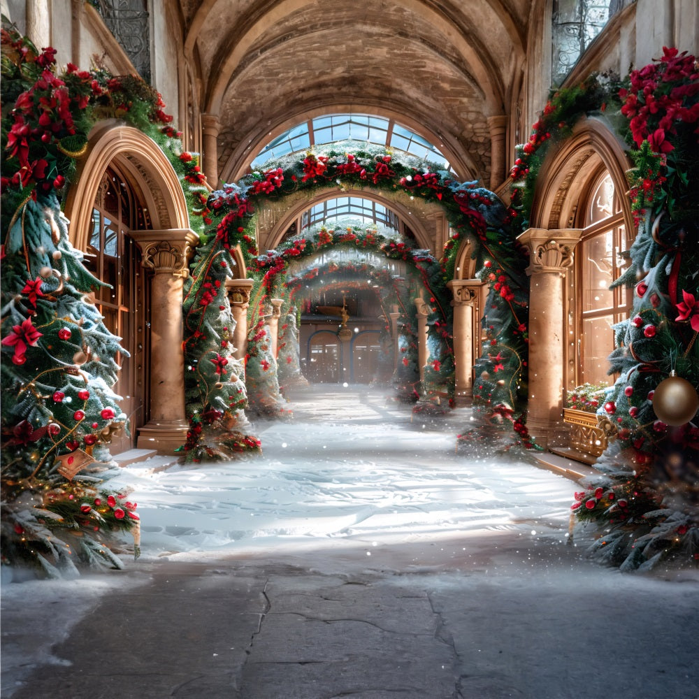 Weihnachten Eleganter Saal mit festlichen Girlanden Hintergrund RR7-634