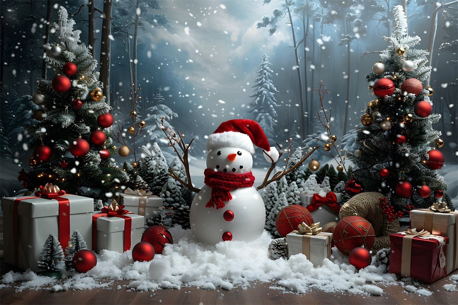 Weihnachten Schneemann und Waldwunderland Hintergrund RR7-685
