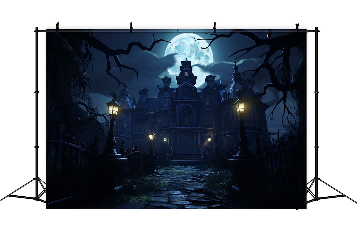 Halloween Spukhaus Vollmond Backdrop RR7-69