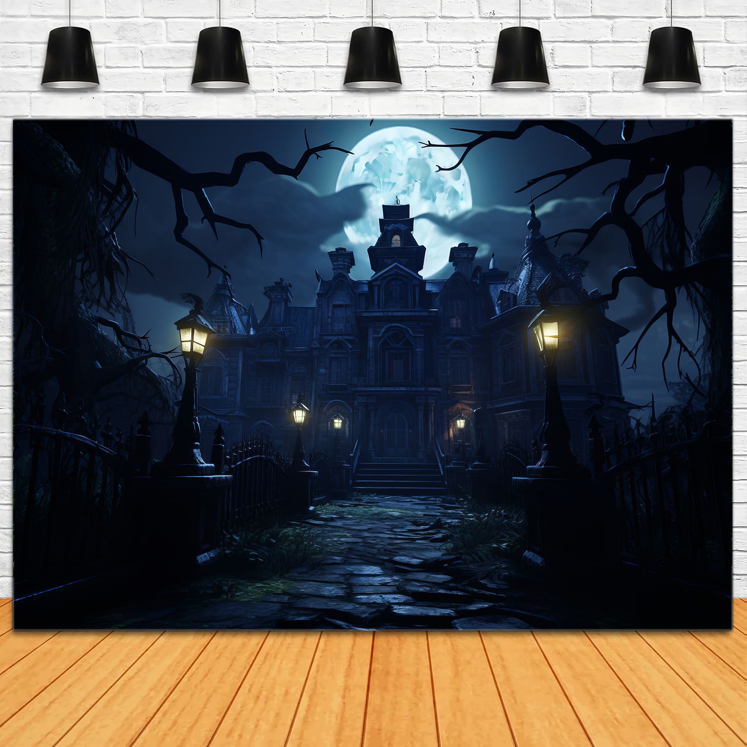 Halloween Spukhaus Vollmond Backdrop RR7-69