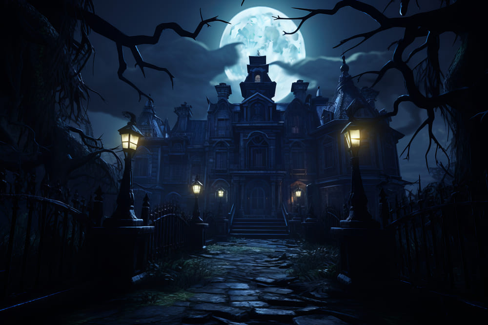 Halloween Spukhaus Vollmond Backdrop RR7-69