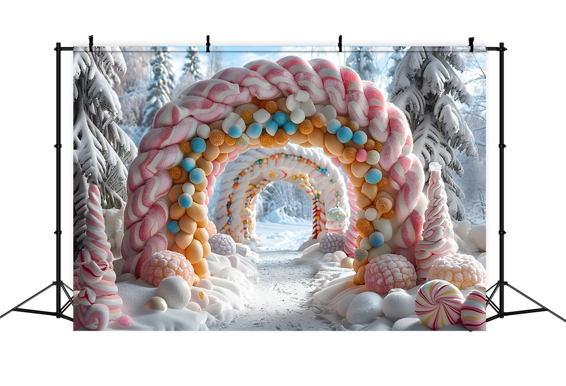 Weihnachtlicher Torbogen mit schneebedeckter Dekoration Hintergrund RR7-702