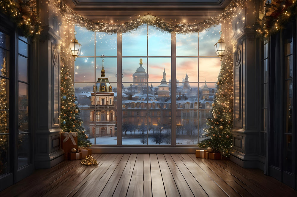 Weihnachtsbaum Lichter Fensteransicht Hintergrund RR7-760