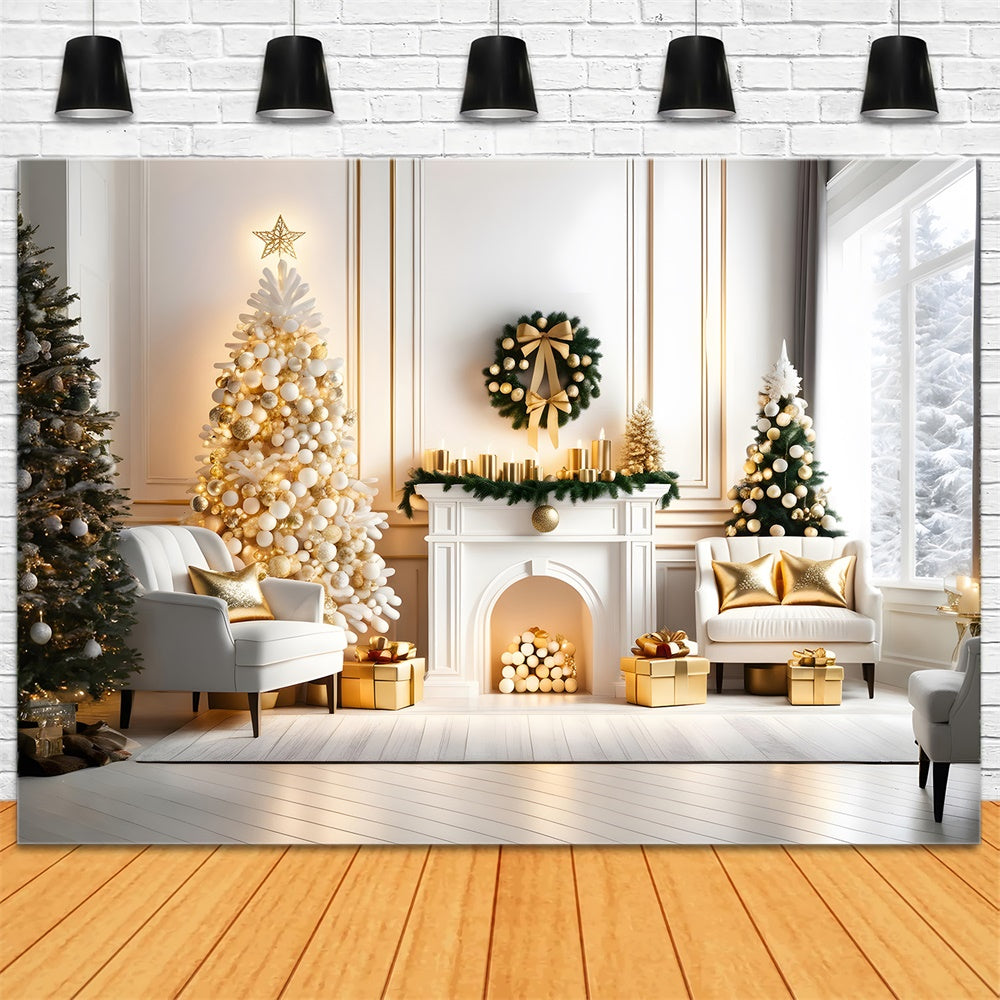 Glühender Weihnachtsbaum Kamin Kranz Hintergrund RR7-768
