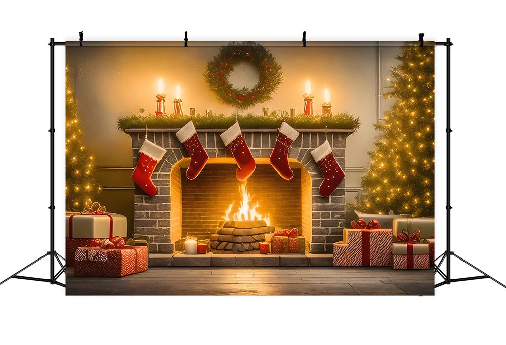 Weihnachtsbaum Strumpf Kamin Hintergrund RR7-770
