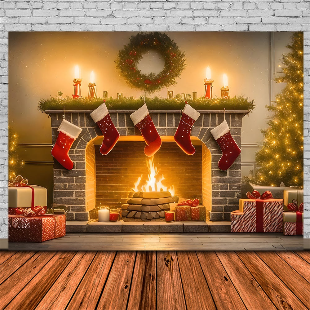 Weihnachtsbaum Strumpf Kamin Hintergrund RR7-770