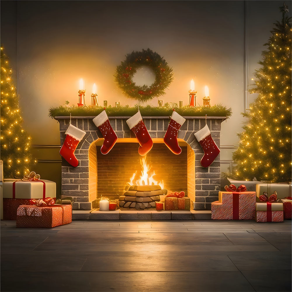 Weihnachtsbaum Strumpf Kamin Hintergrund RR7-770