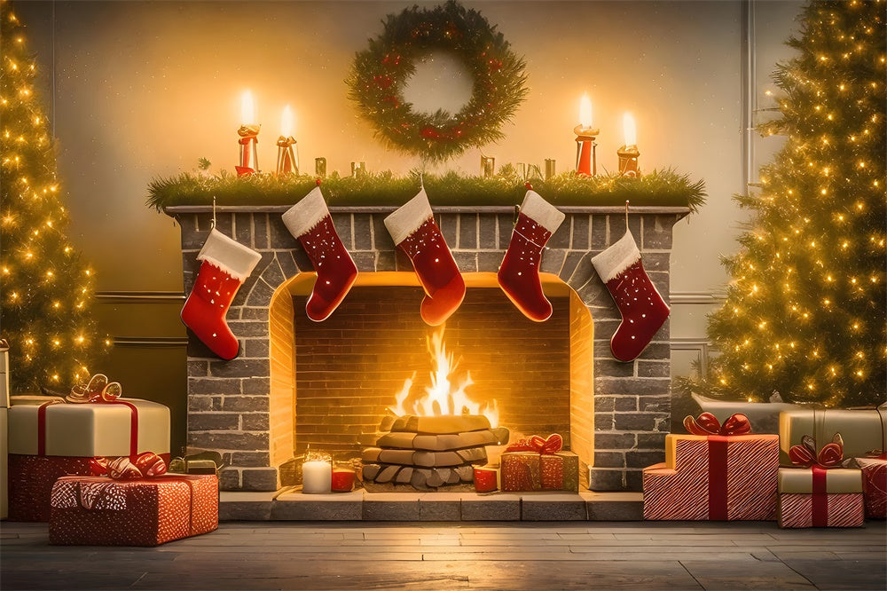 Weihnachtsbaum Strumpf Kamin Hintergrund RR7-770